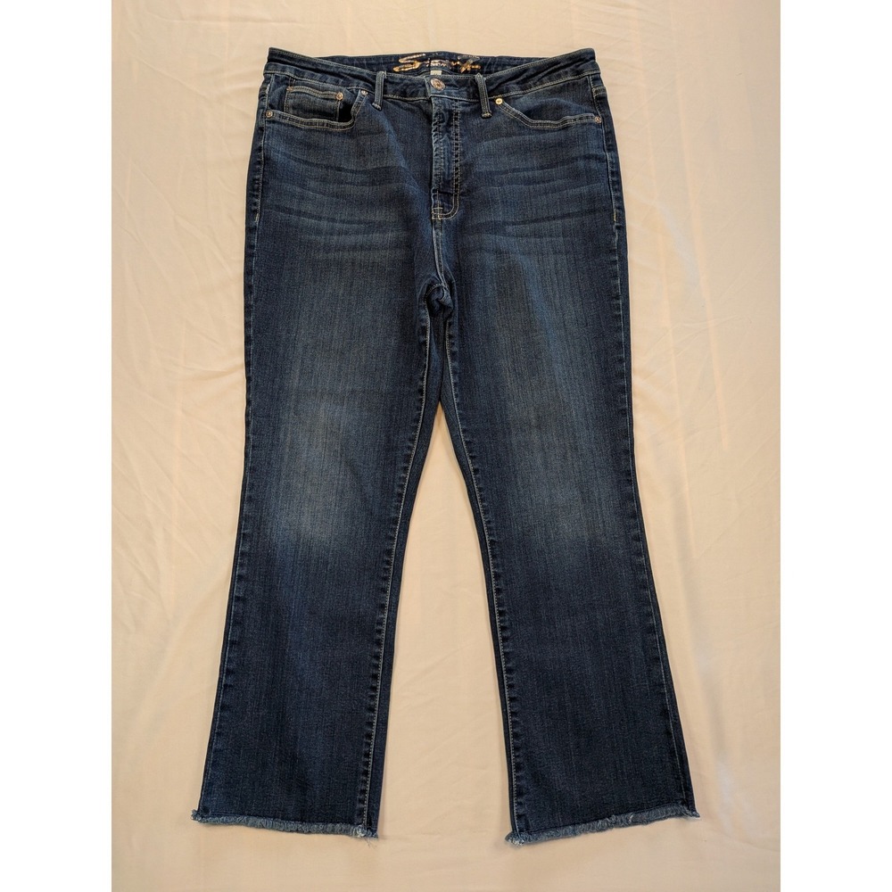 Seven7 Hayden High Rise Cropped Flare Jeans Dark Wash Raw Hem Blue Size 14